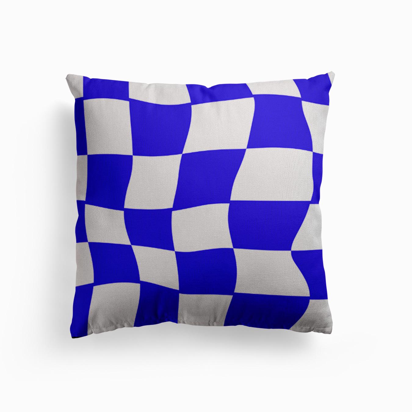 Checkers Wave Blue Canvas Cuscino