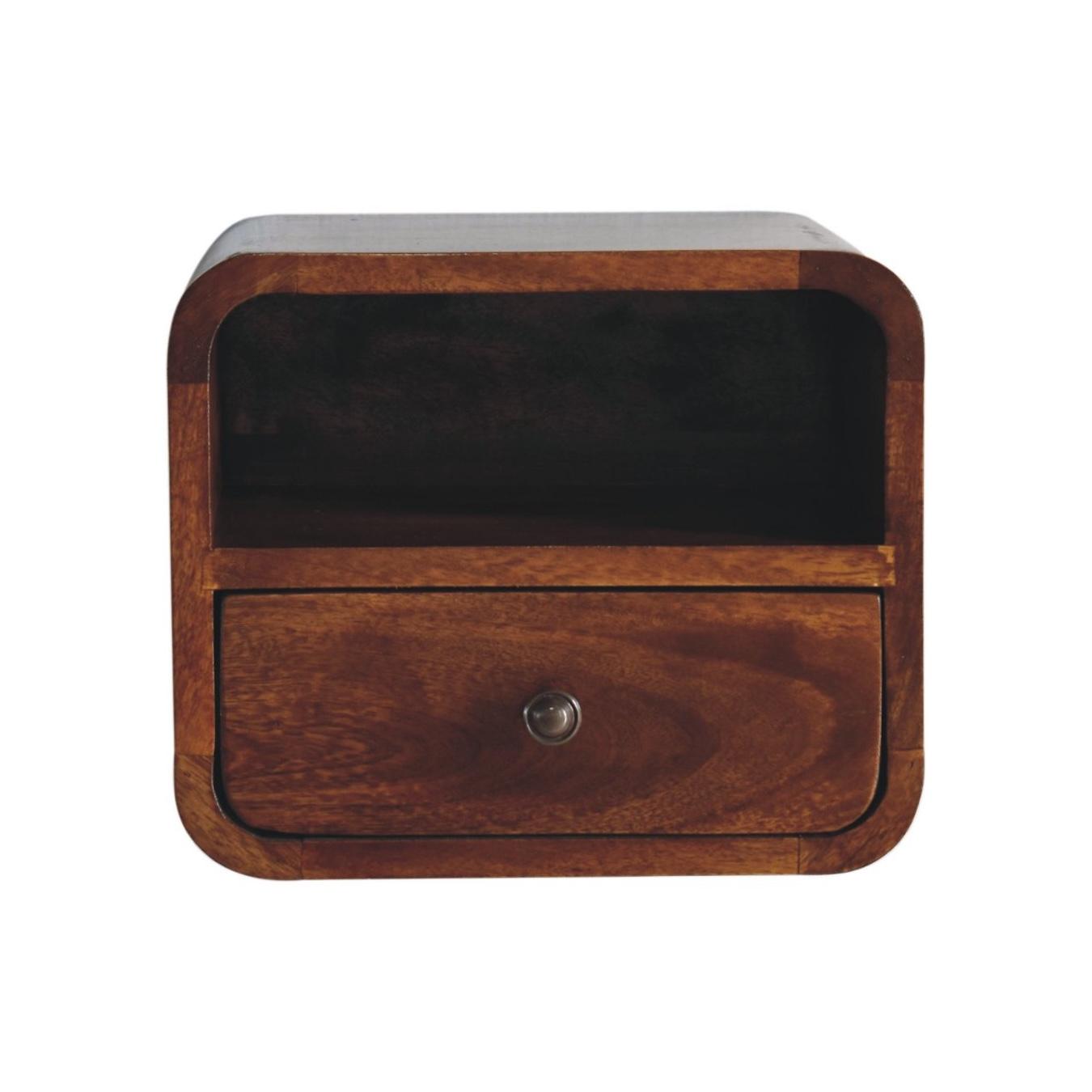 Extra Mini Wall Mounted Curved Chestnut Bedside with Open Slot by Artisan Furniture