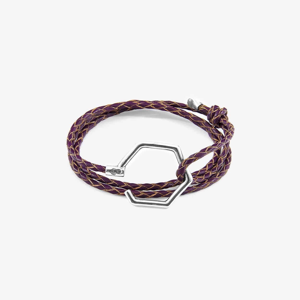 Deep Purple Storey Silver and Braided Leather Bracelet by Anchor & Crew