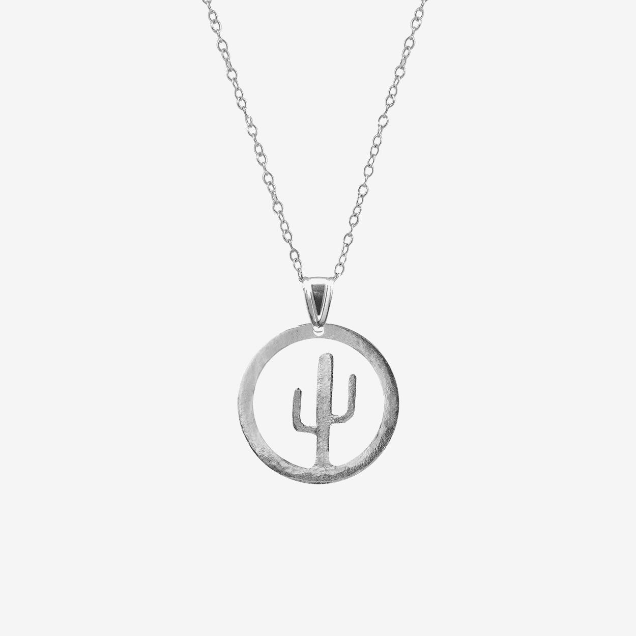 Cactus Tree Disc Paradise Silver Necklace Pendant by Anchor & Crew