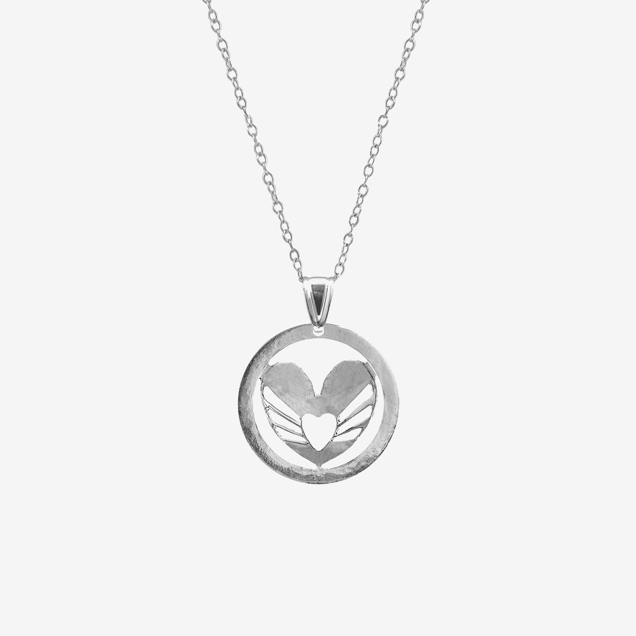Decorated Heart Disc Paradise Silver Necklace Pendant by Anchor & Crew