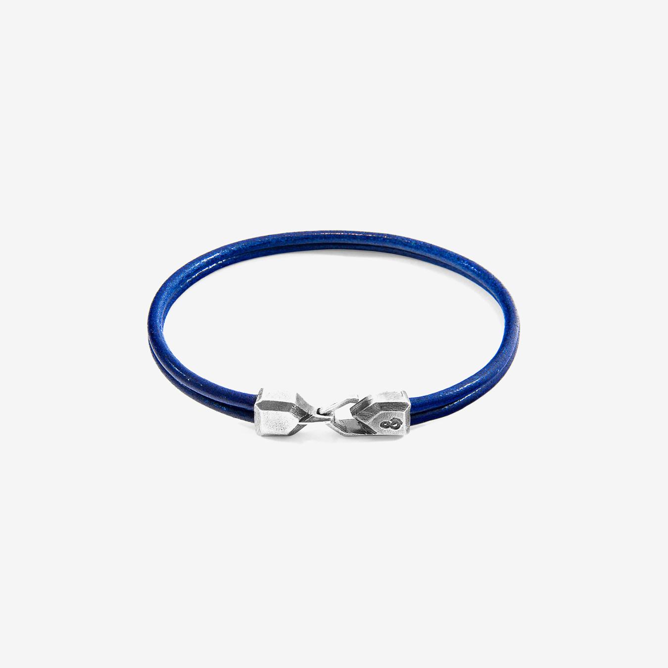 Azure Blue Cromer Silver and Round Leather Bracelet by Anchor & Crew
