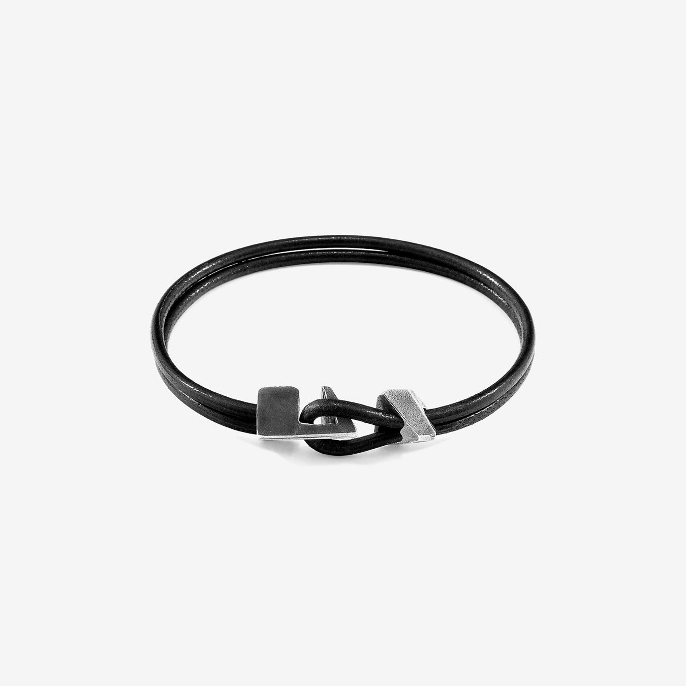 Raven Black Brixham Silver and Round Leather Bracelet by Anchor & Crew