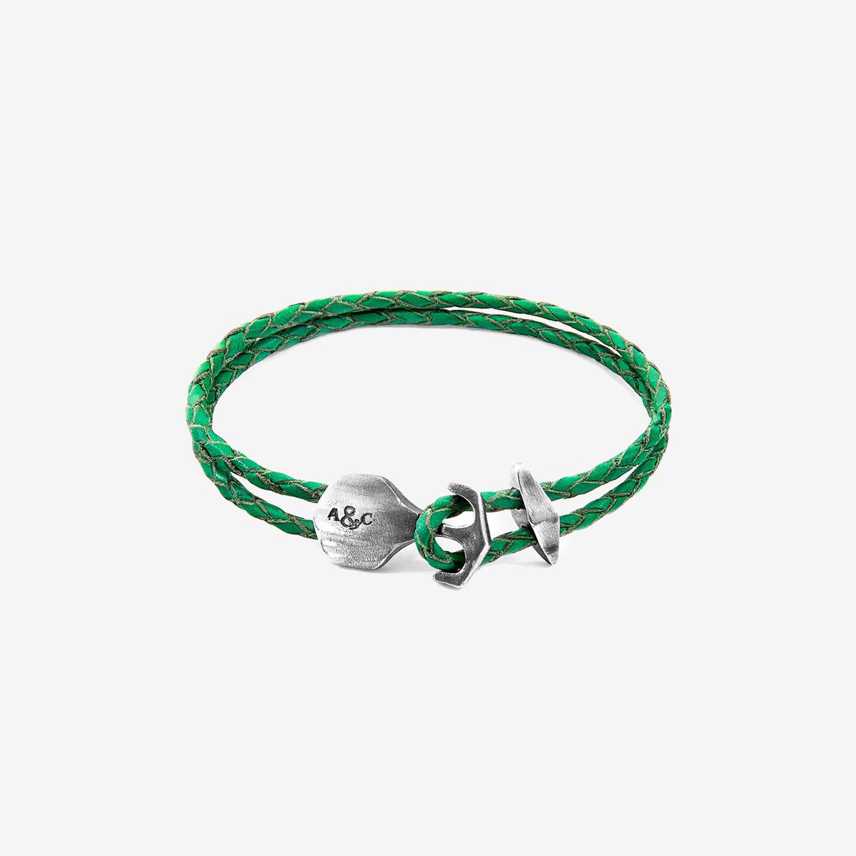 Fern Green Delta Anchor Silver and Braided Leather Bracelet by Anchor & Crew