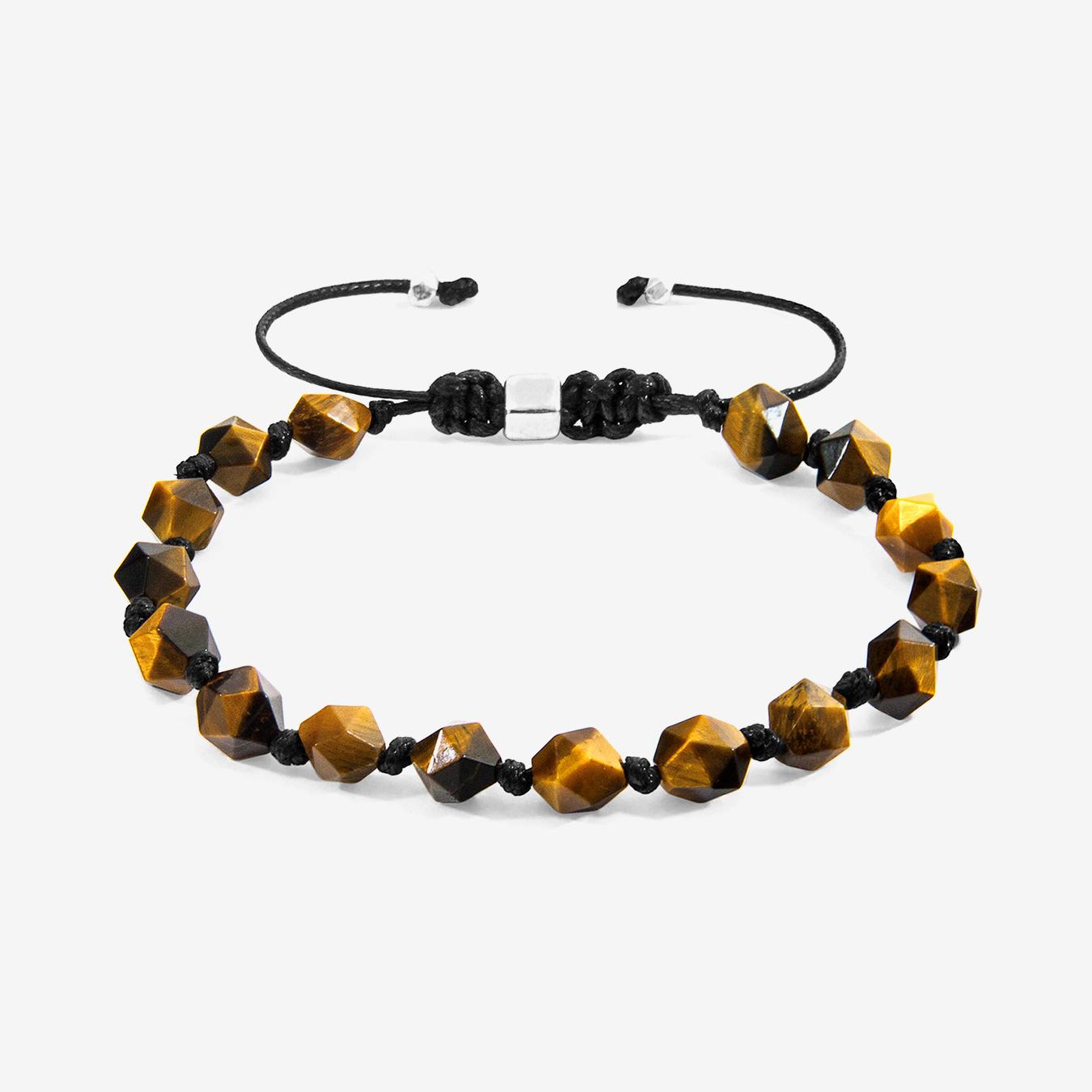 Brown Tigers Eye Zebedee Silver and Stone Beaded Macrame Bracelet by Anchor & Crew