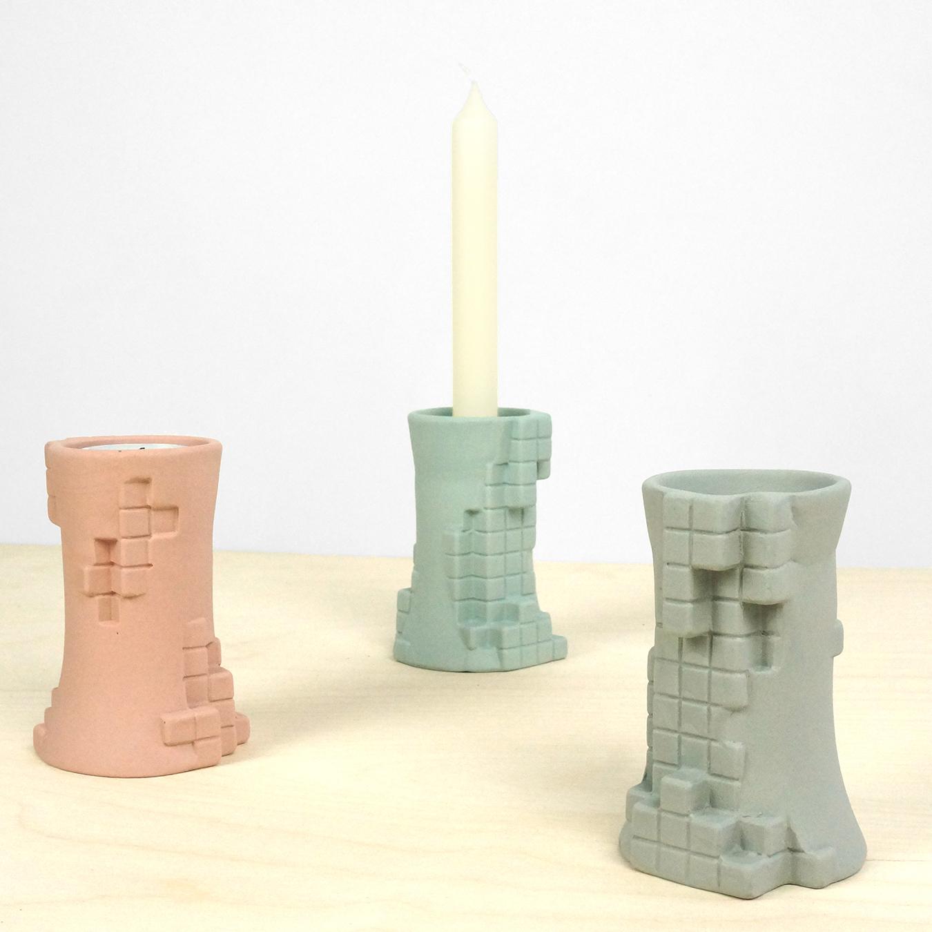Grey Pixel Candle Holder