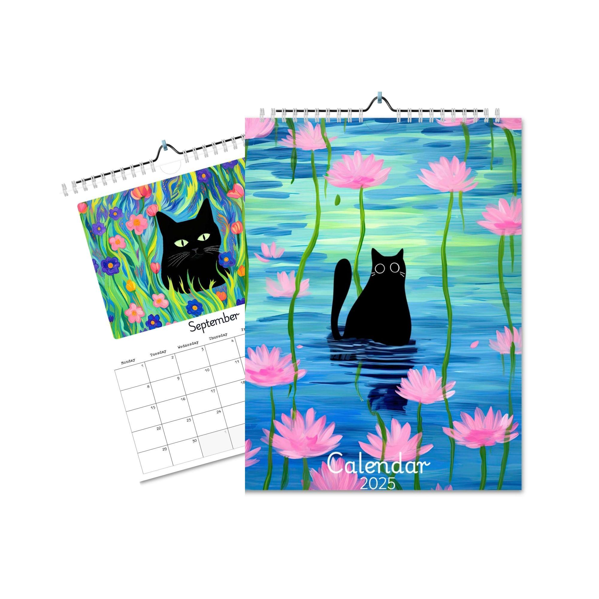 Black Cat Illustrations, 2025 Wall Calendar by Peaches Calendars