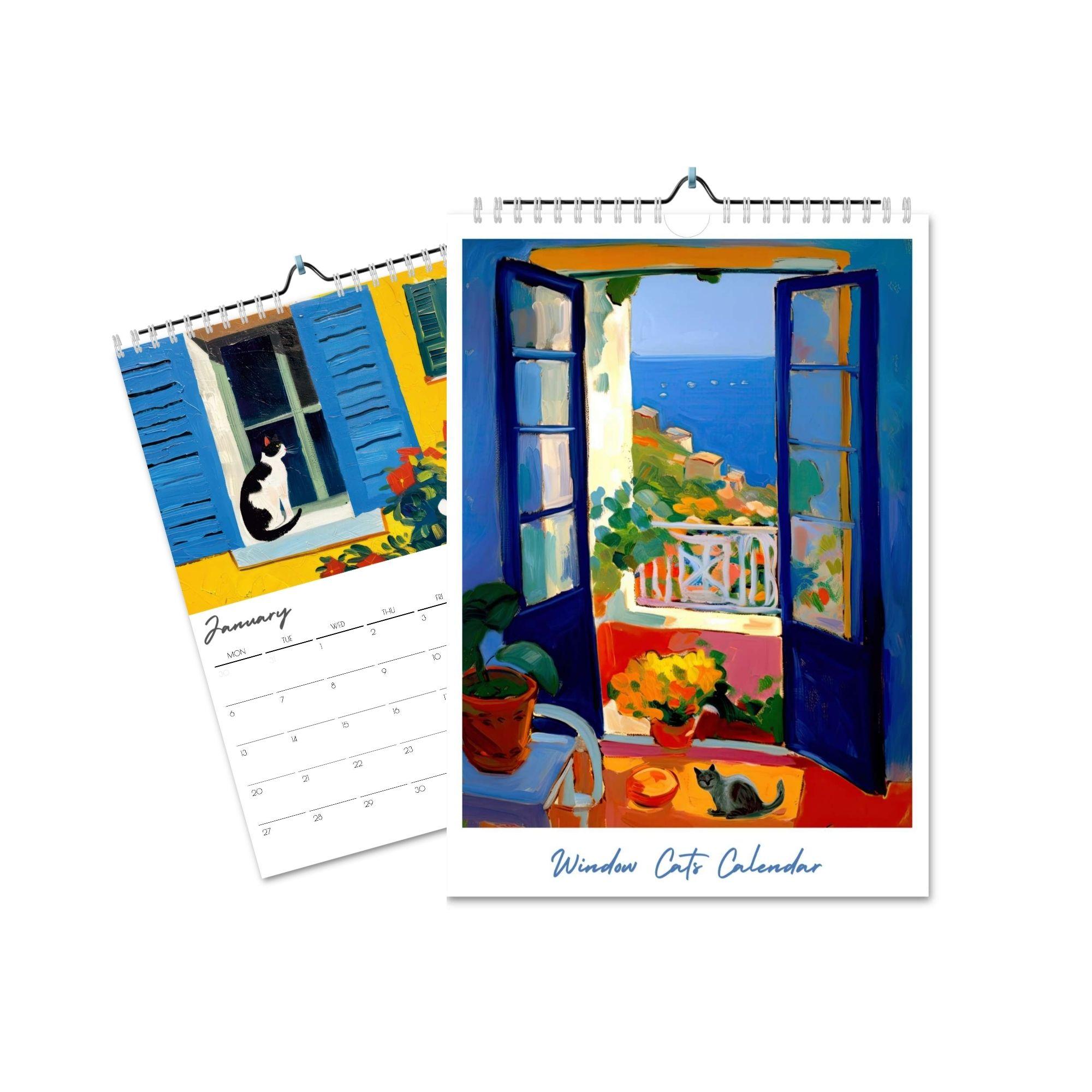 Windows Cats Matisse 2025 Wall Calendar Colourful by Peaches Calendars