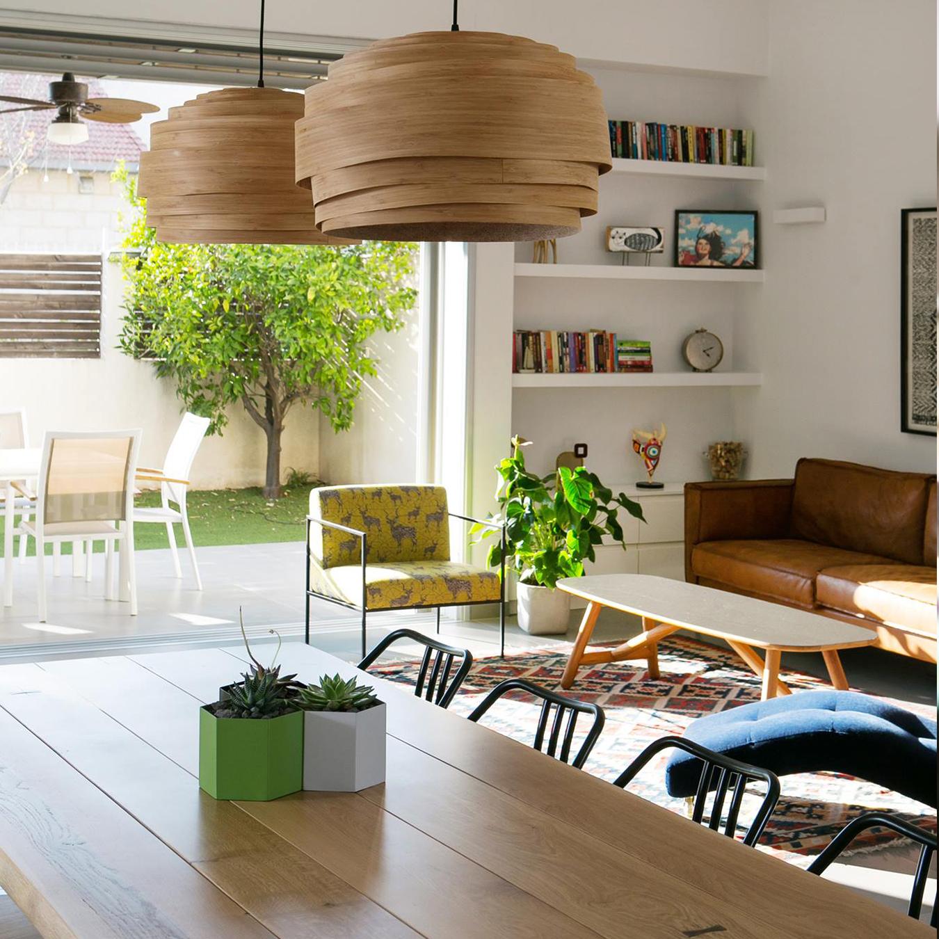 Light Cloud Lampshade in Bamboo Veneer (Black Cable)