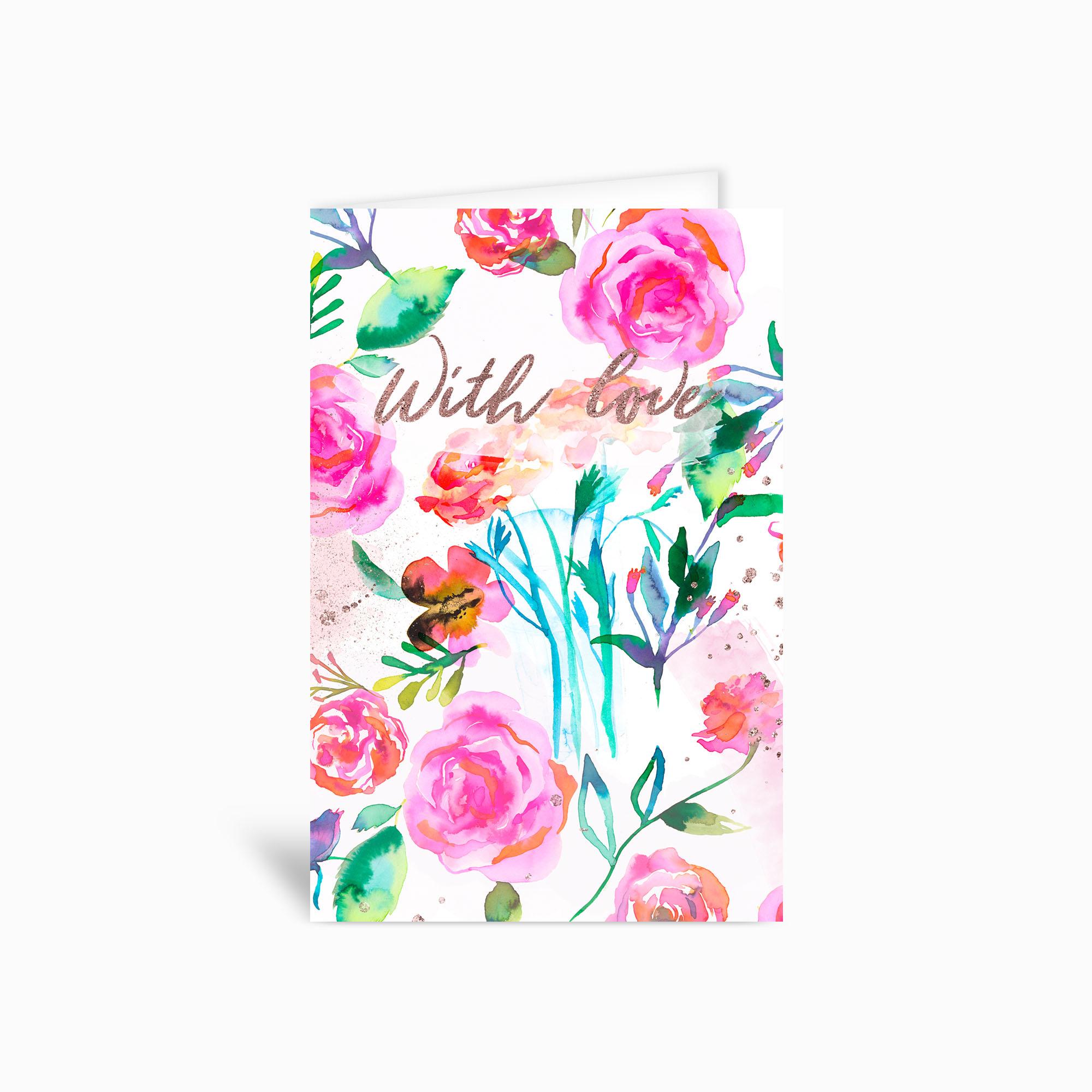 With Love Roses Bouquet Greetings Card by Ninola Design