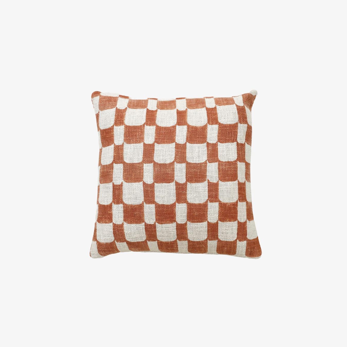 Aaakar Checkered Block Printed Throw Pillow - Rust by Casa Amarosa UK