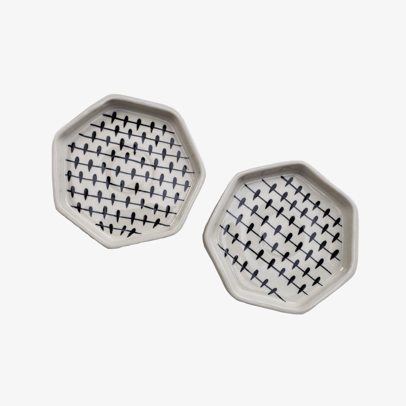 Hexagon Black Raindrops Ceramic Serving Dish_Small - Set of 2 by Casa Amarosa UK
