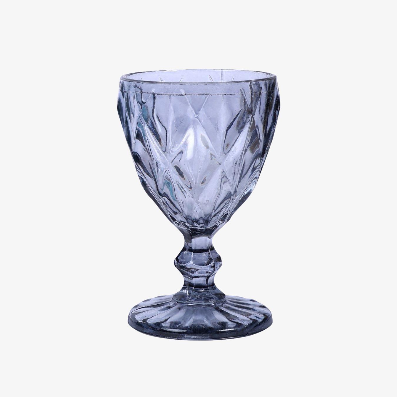 Vintage Crystal Coloured Footed Diamond Wine Glass Small, Black - Set of 2 by Casa Amarosa UK