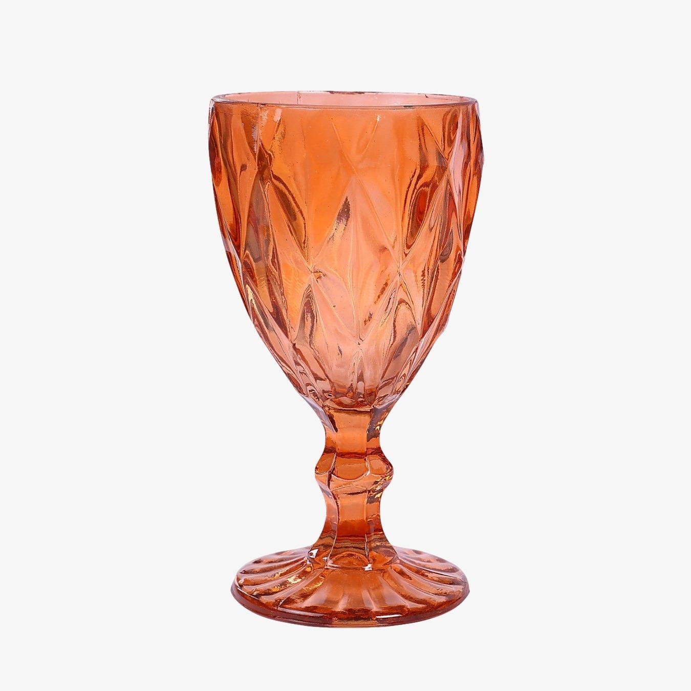 Vintage Crystal Diamond Wine Glass- Orange - Set of 2 by Casa Amarosa UK