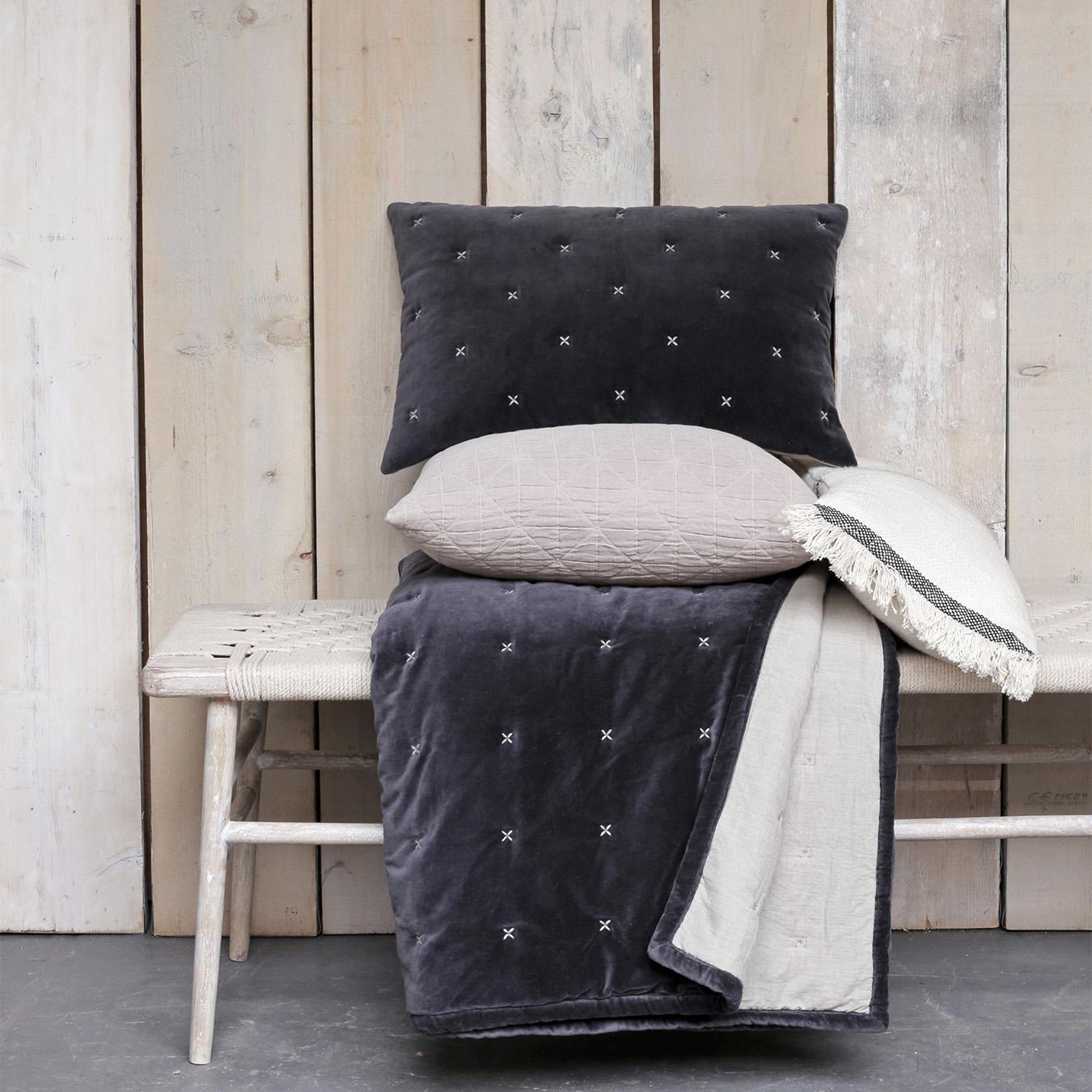 Aby Criss Cross Bedspread - Dark Grey - Velvet by Also Home
