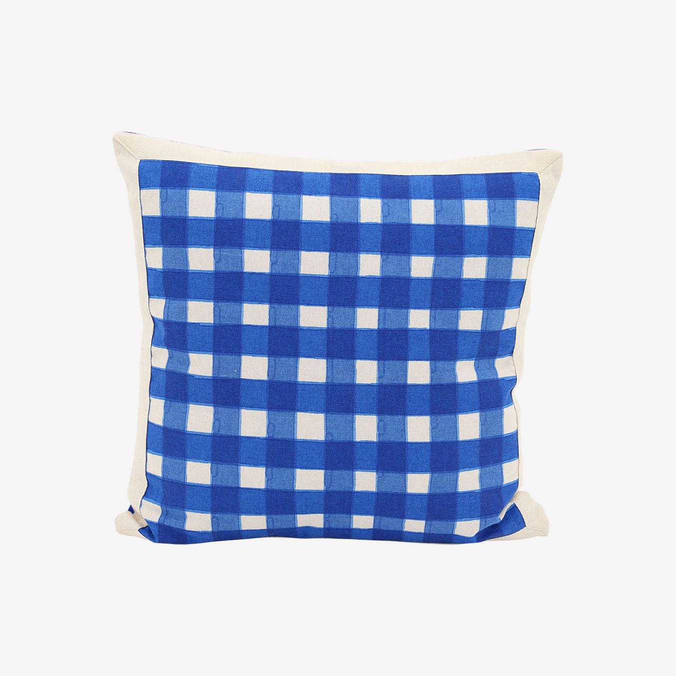 Watercolour Gingham Cushion - Brilliant Blue by Raine & Humble