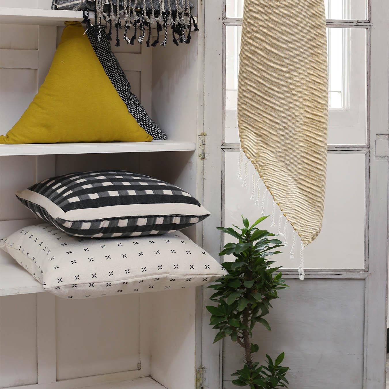 Watercolour Gingham Cushion - Raven by Raine & Humble