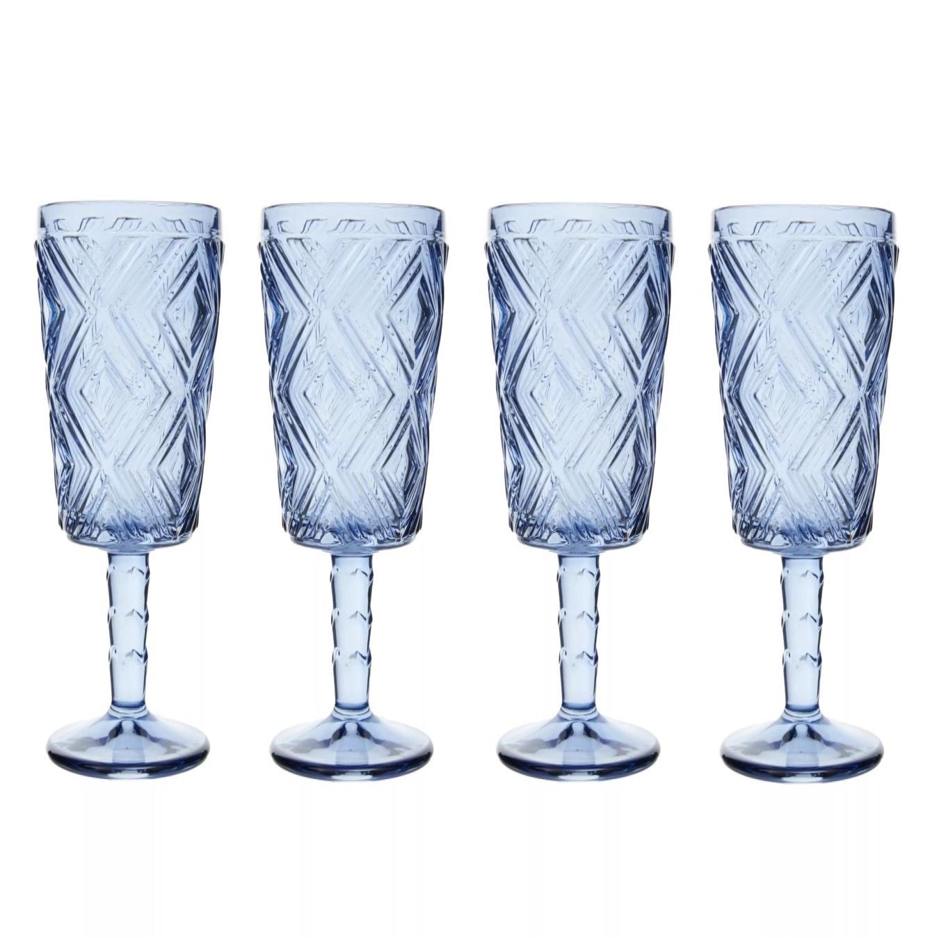 Four Fleur Wine Glasses - Blue by Fifty Five South