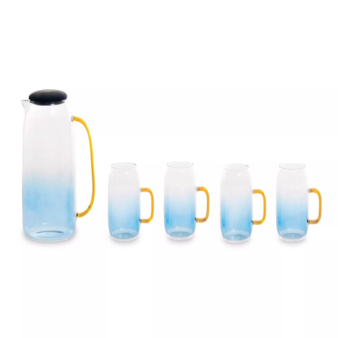 Noa Glass And Jug Five Piece Set - Blue by Fifty Five South