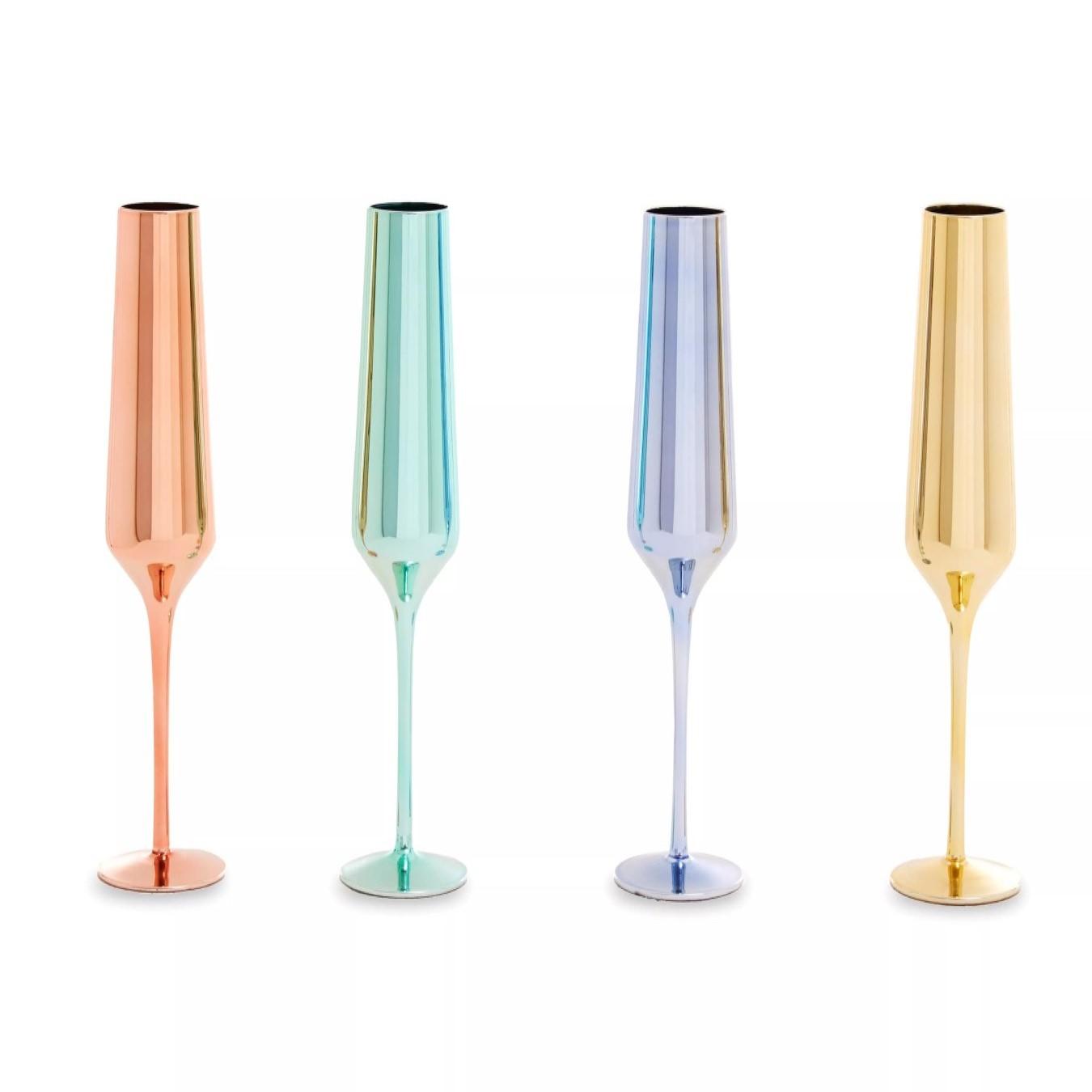Four Glass Champagne Flutes - Assorted Colours by Fifty Five South
