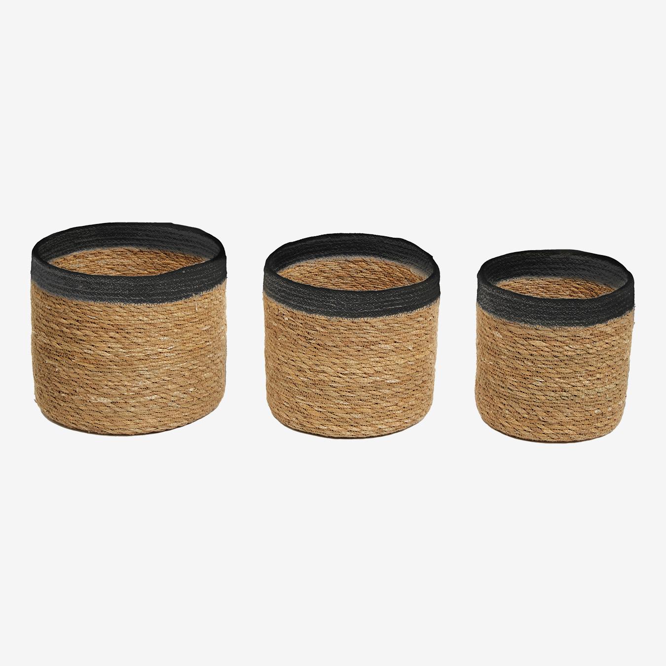 Round Seagrass Baskets - Natural / Black - Set of 3 by Fifty Five South