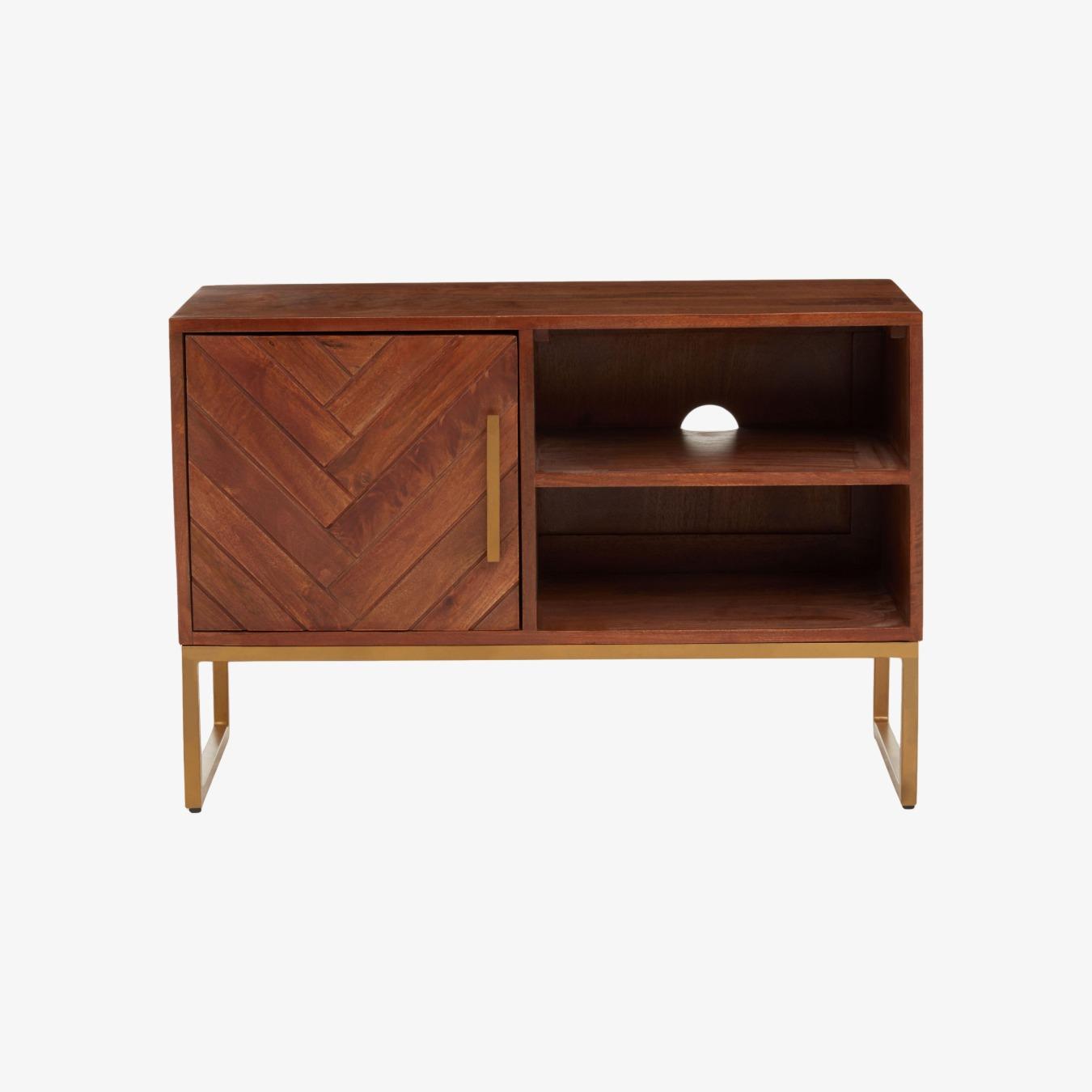 Gaya 1-Door Sideboard Media Unit - Mango Wood / Gold Iron by Fifty Five South
