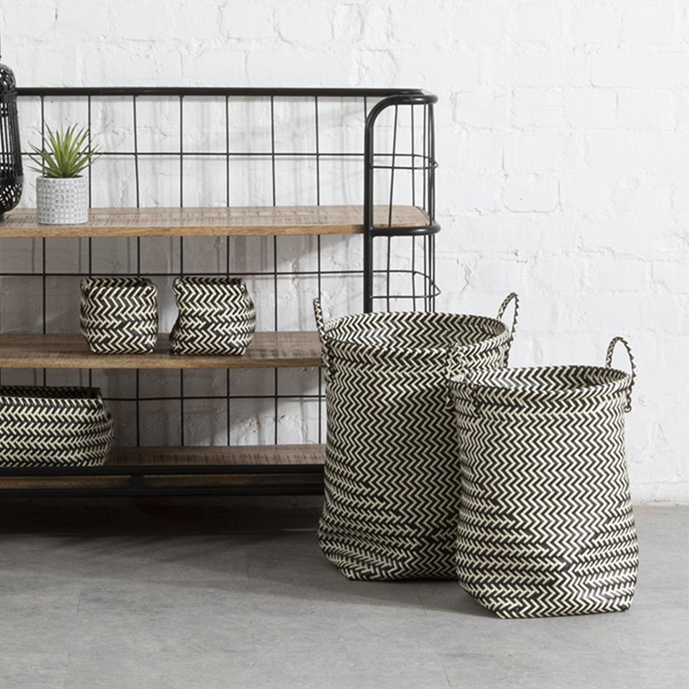 Woven Laundry Baskets - Black / White - Set of 2 by Fifty Five South