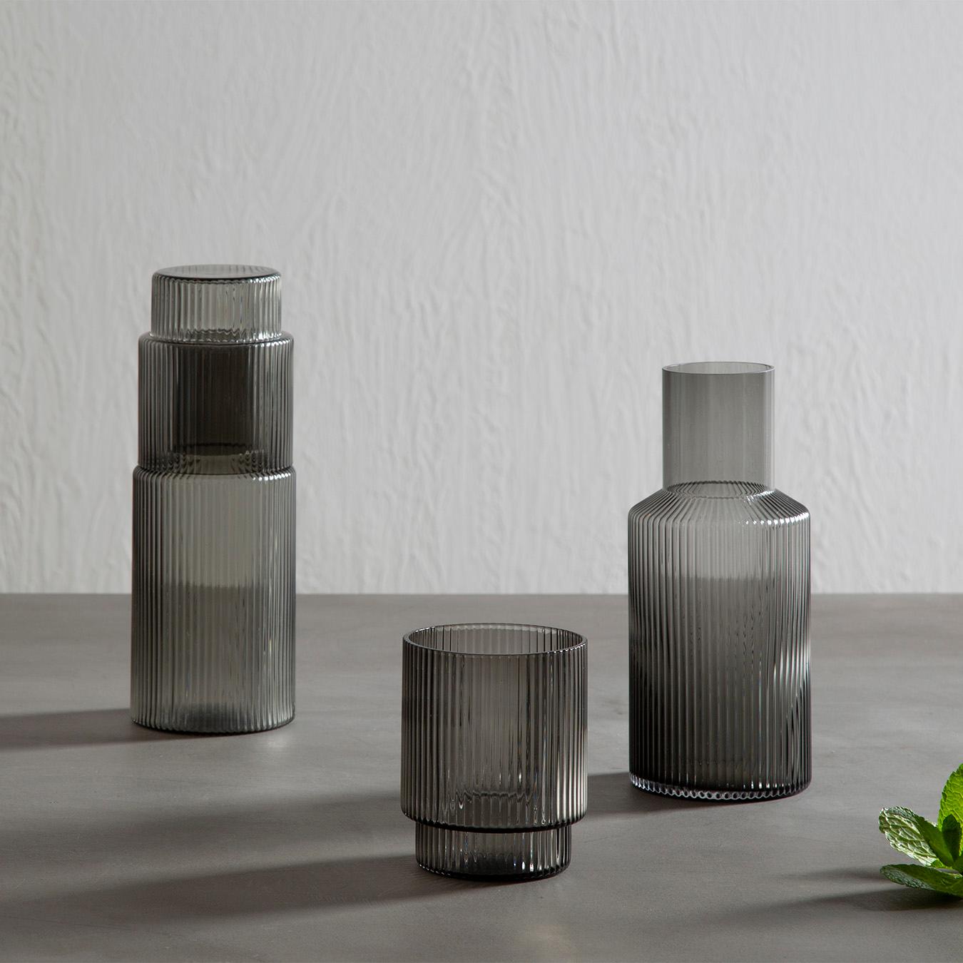 Ribbed Carafe and Tumbler Set - Smoke Grey by Fifty Five South