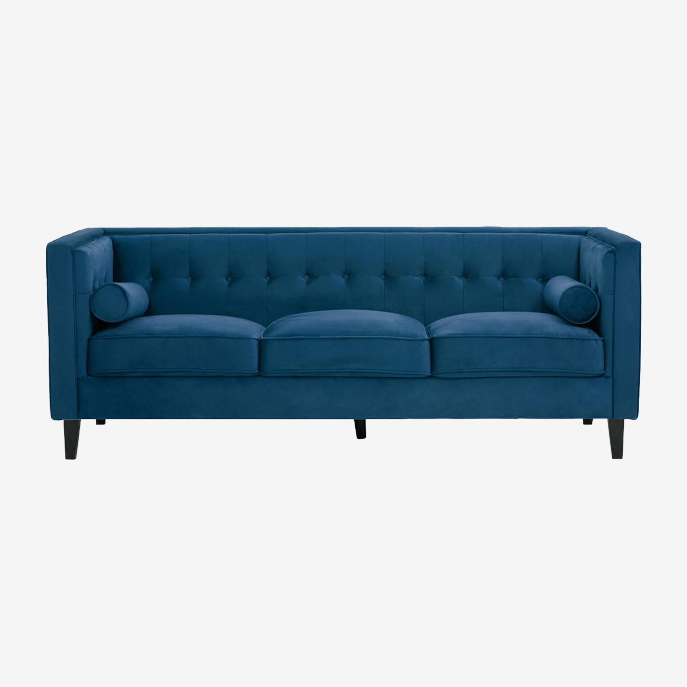 Helia 3-Seat Velvet Sofa - Black / Oak by Fifty Five South