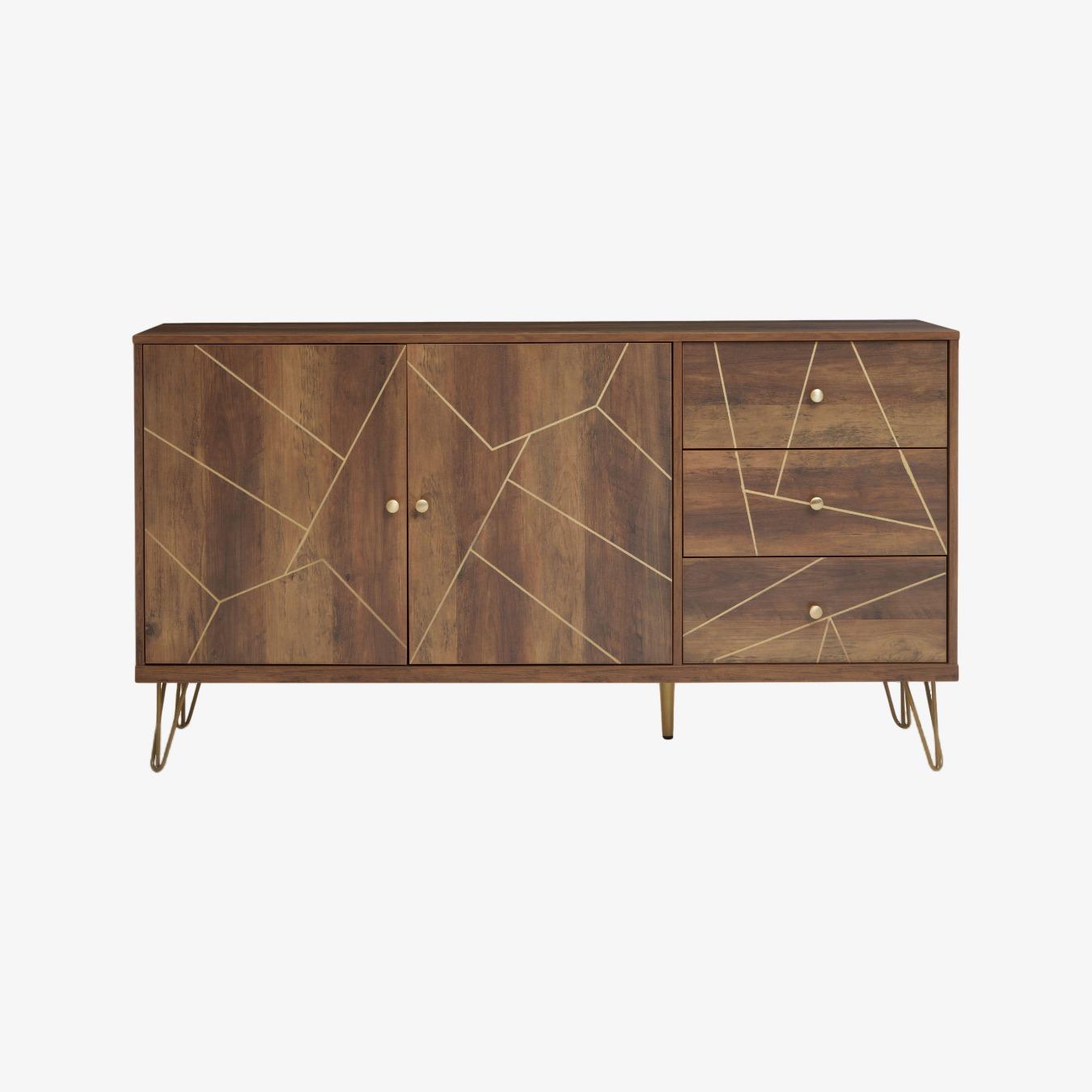 Flori 2-Drawer / 3-Draw Sideboard - Wood Effect / Gold by Fifty Five South