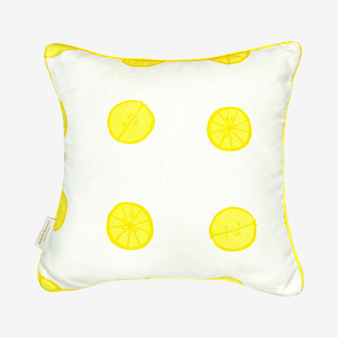 Lemon Cushion Cover - White - 100% Linen