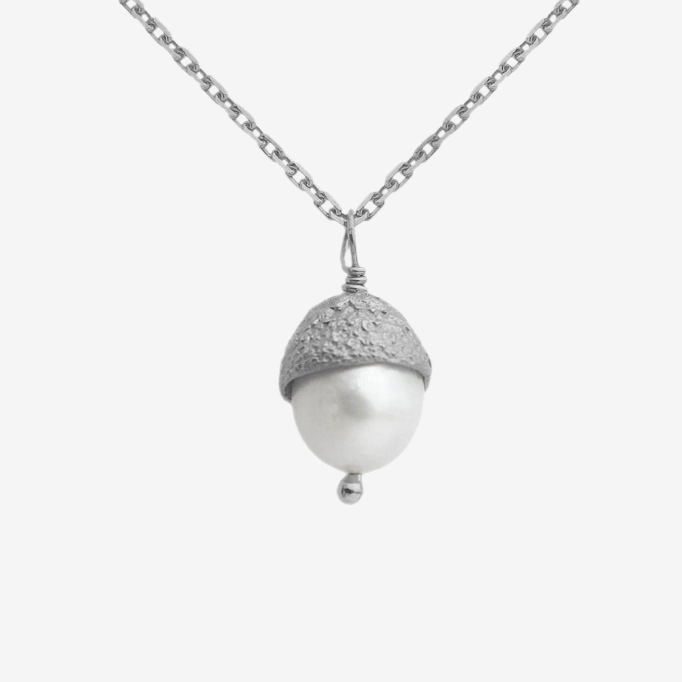 Acorn Pendant With Pearl Stone - Silver by Magda Koenner Jewellery