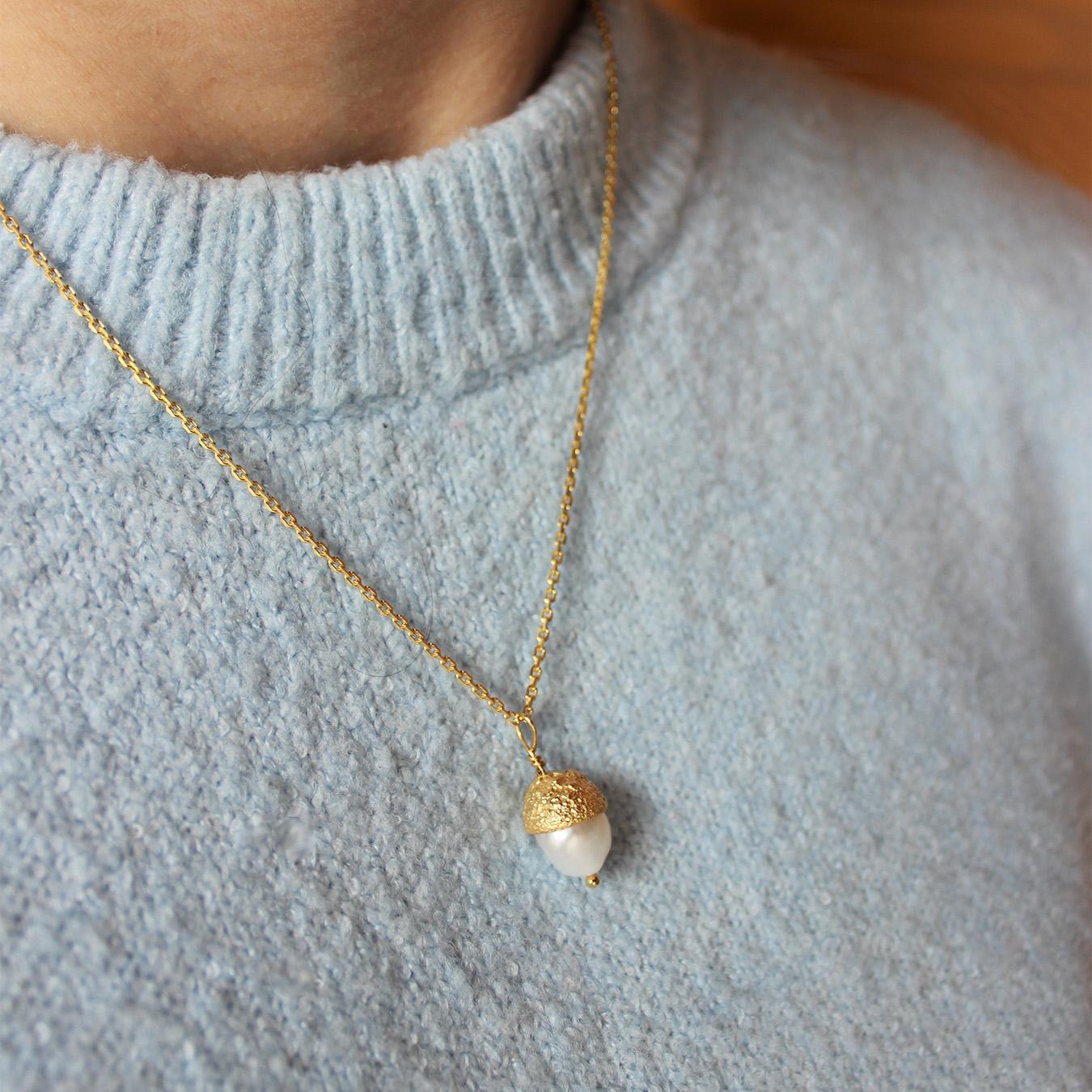 Acorn Pendant With Pearl Stone - Gold by Magda Koenner Jewellery