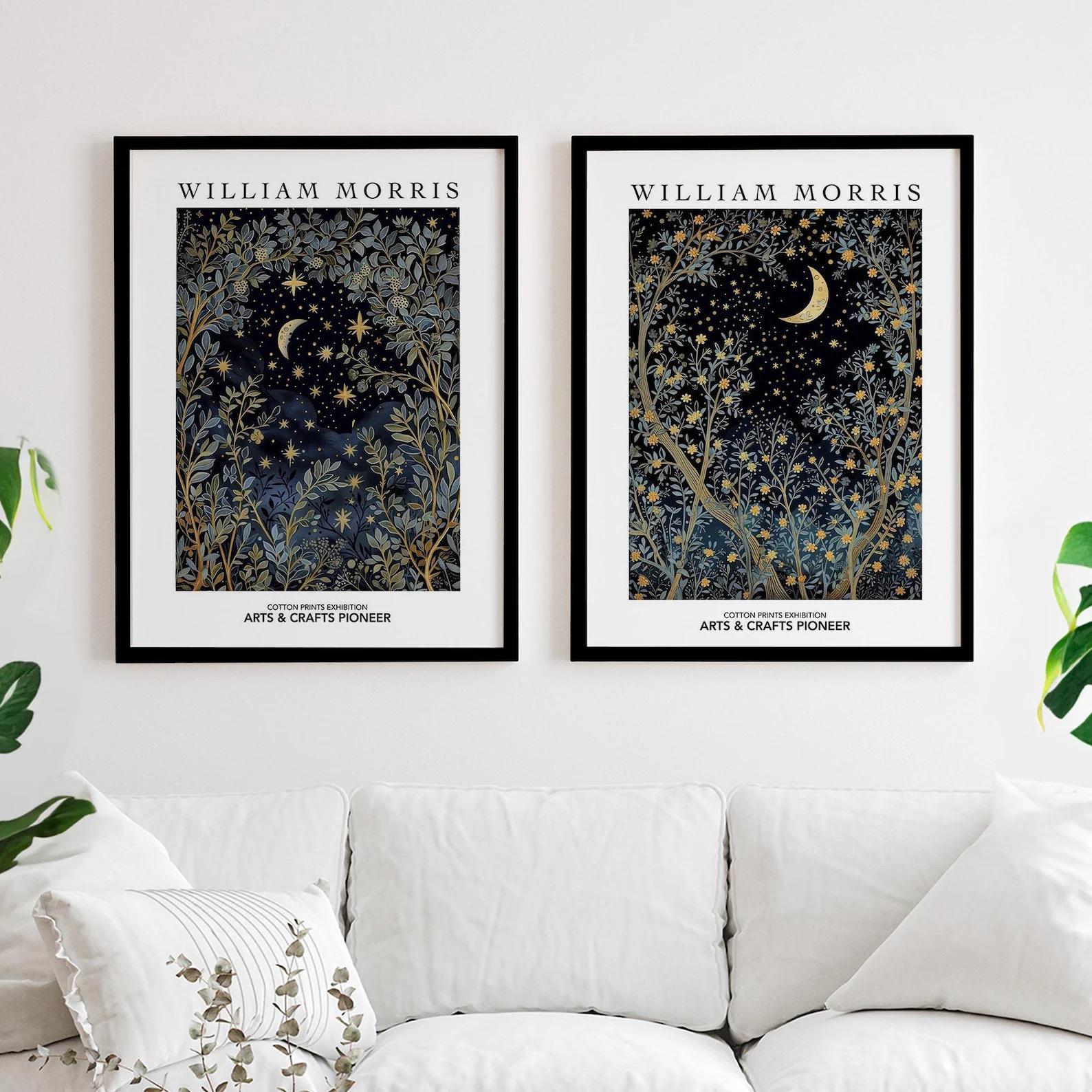 Set of 2 William Morris Moon and Stars - Black Framed Art by Fy! Gallery Walls