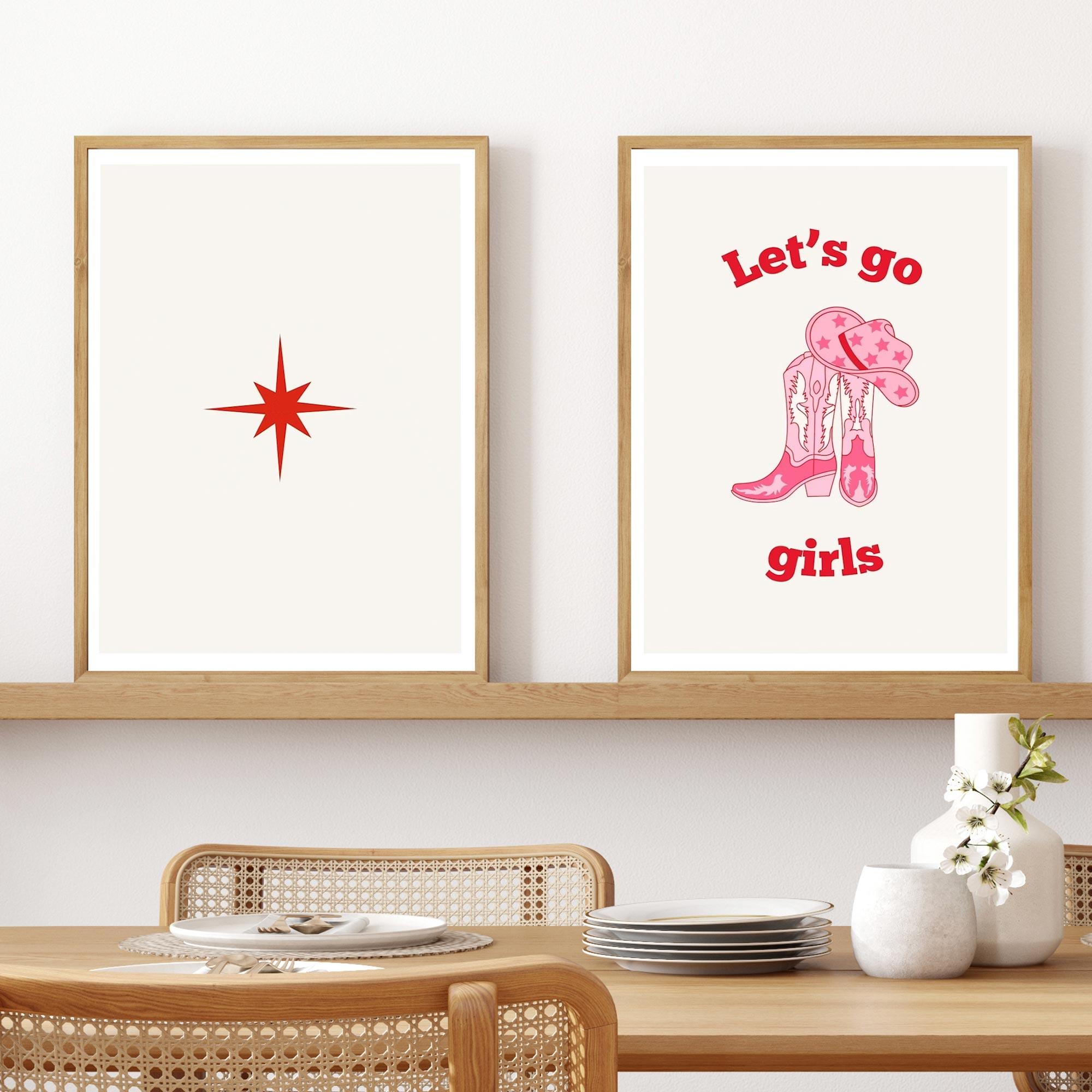Set of 2 Western Let's Go Girls retro star Cowgirl Oak Framed Art by Fy! Gallery Walls