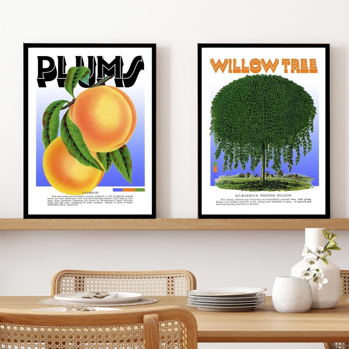 Set of 2 Plums Willow Tree Graphic Art - Black Framed Art by Fy! Gallery Walls