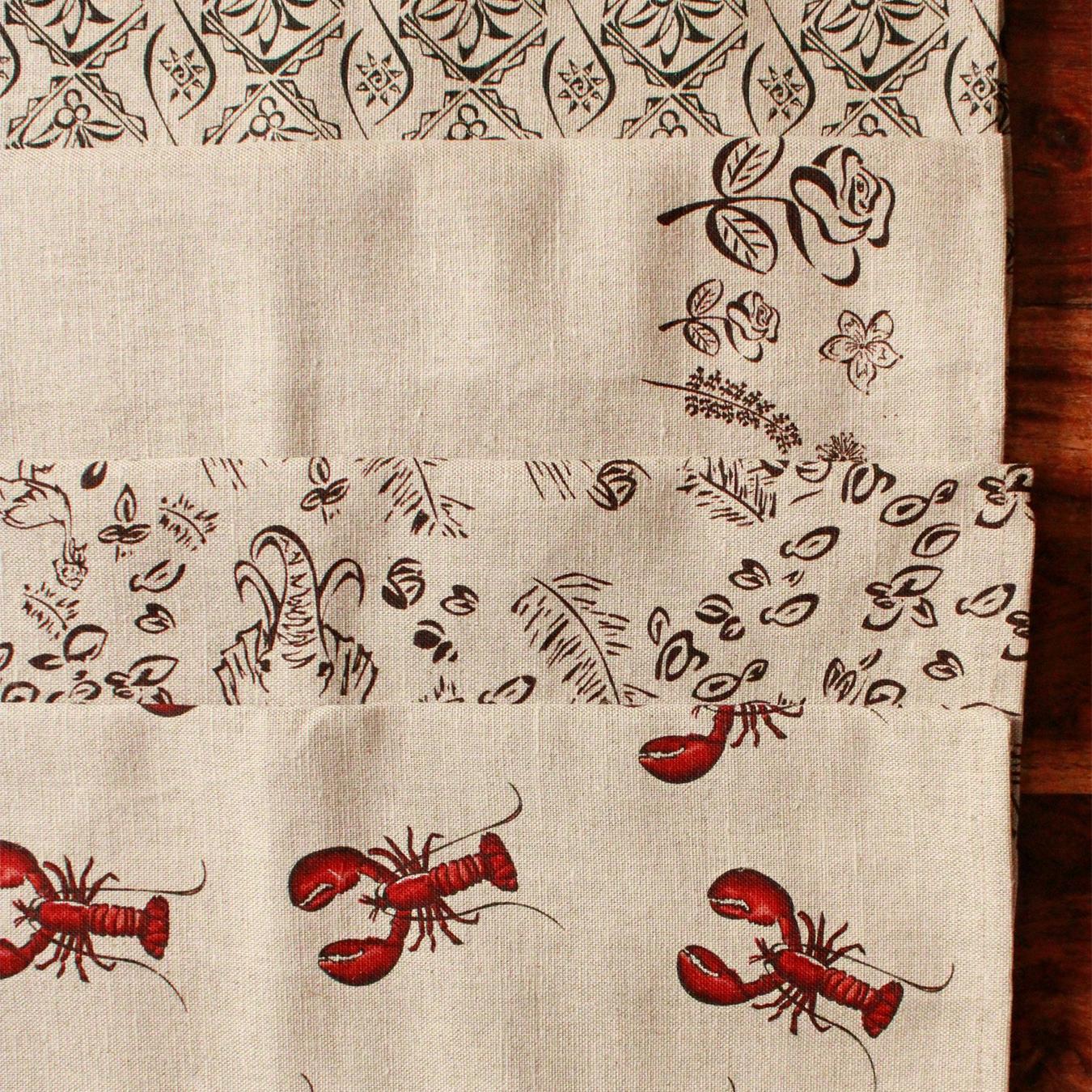 Linen Tea Towel - Blue and Red Lobster - Set of 2 by Milly Sands
