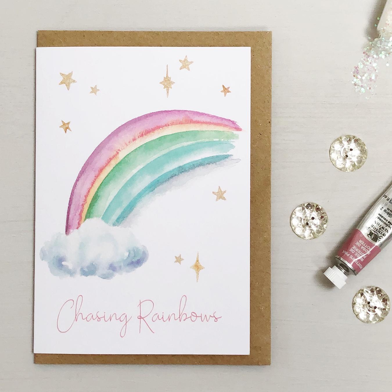Chasing Rainbows Greeting Card by Katie Hipwell