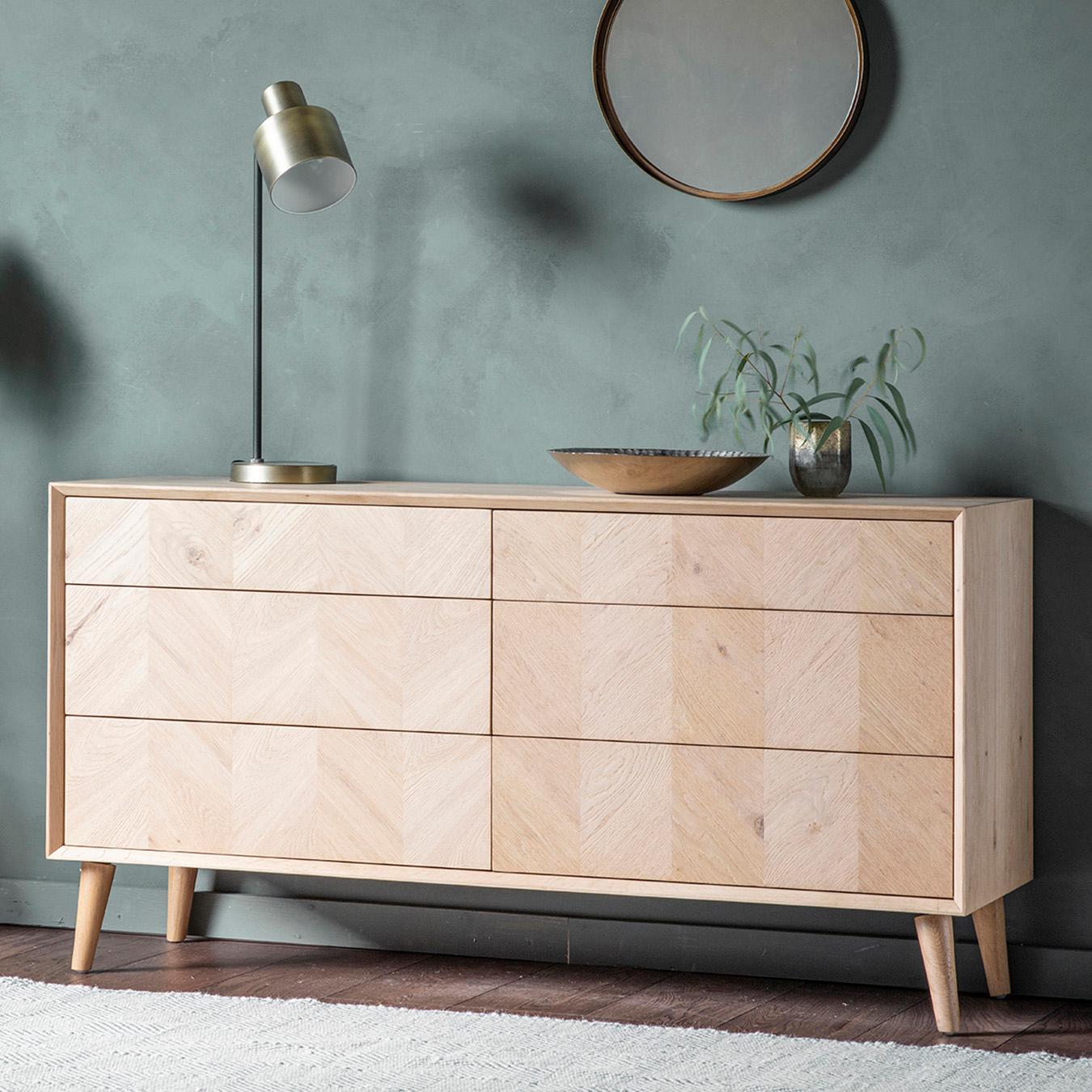 Sleek 6-Drawer Chevron Chest- Oak by E.S. Designs