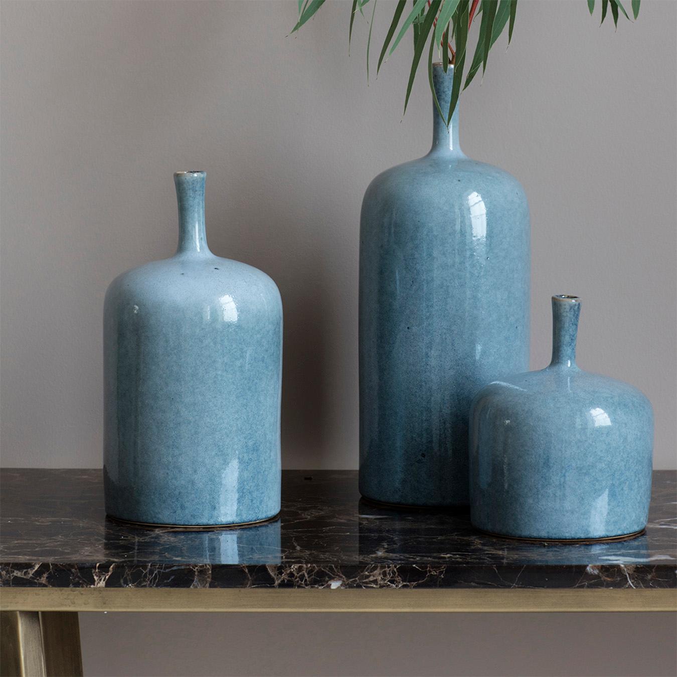 Blue Ceramic Vase Ornaments - Set of 3 by E.S. Designs
