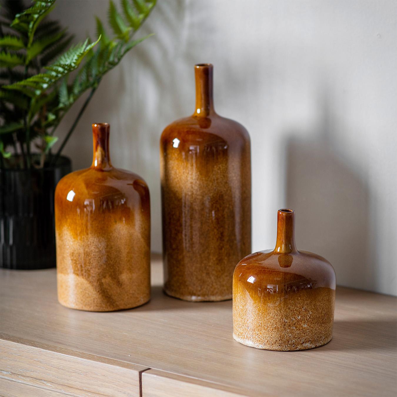 Brown Ceramic Vase Ornaments - Set of 3 by E.S. Designs