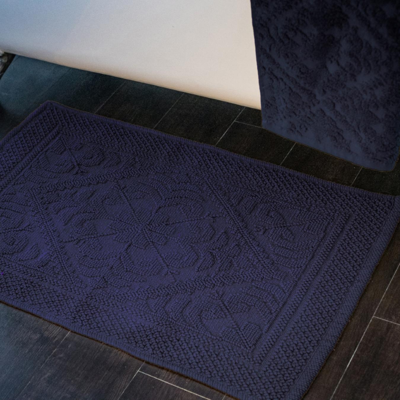 Country House Jacquard Cotton Bath Mat - Navy by Allure Bath Fashions