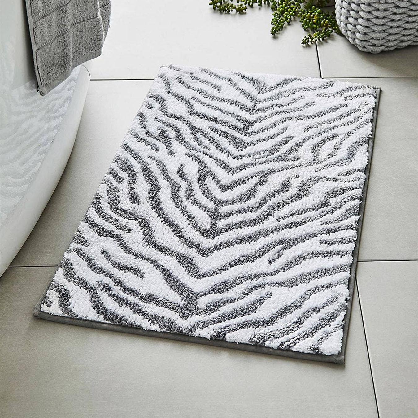 Zebra Print Jacquard Bath Mat - Grey by Allure Bath Fashions