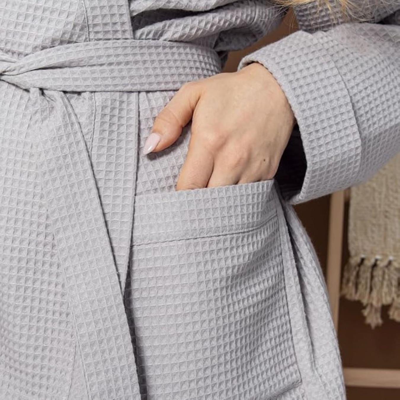Unisex Lightweight Waffle Bathrobe, Spa Dressing Gown Kimono Grey, S/M by Allure Bath Fashions