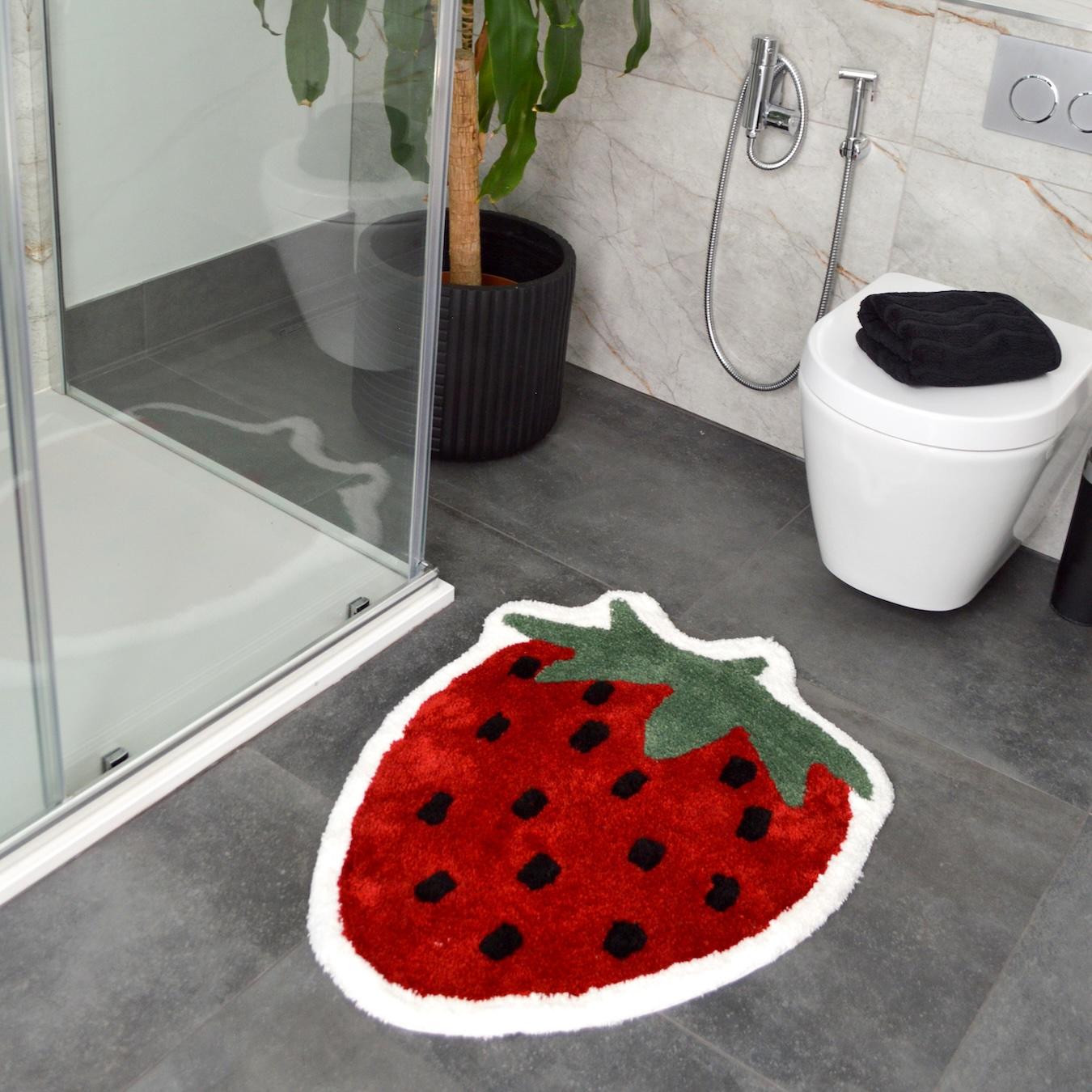 Strawberry Bath Mat Non Slip - Soft, Large Bathroom Rug by Allure Bath Fashions