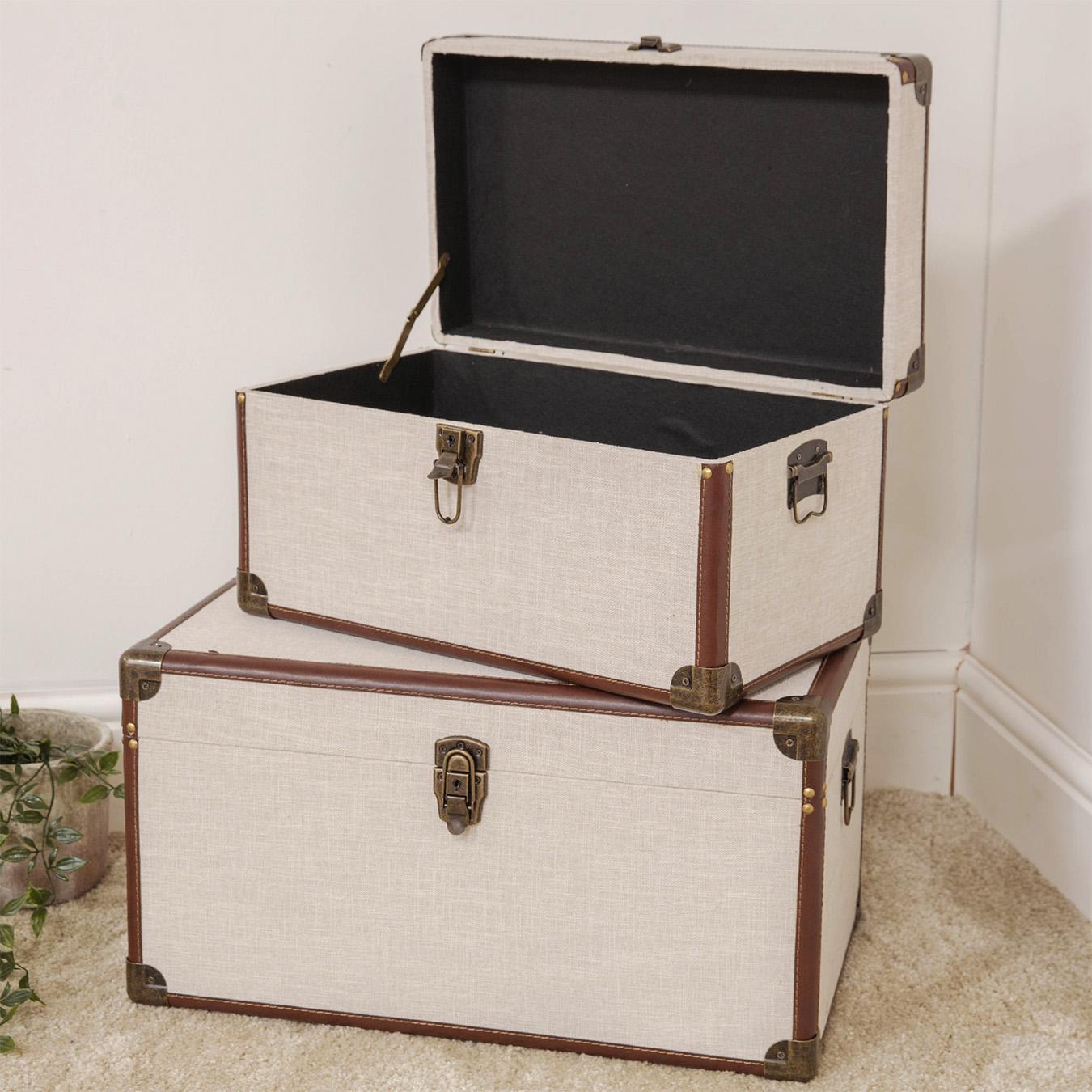 Linen & Faux Leather Storage Trunks - Set of 2 by HESTIA