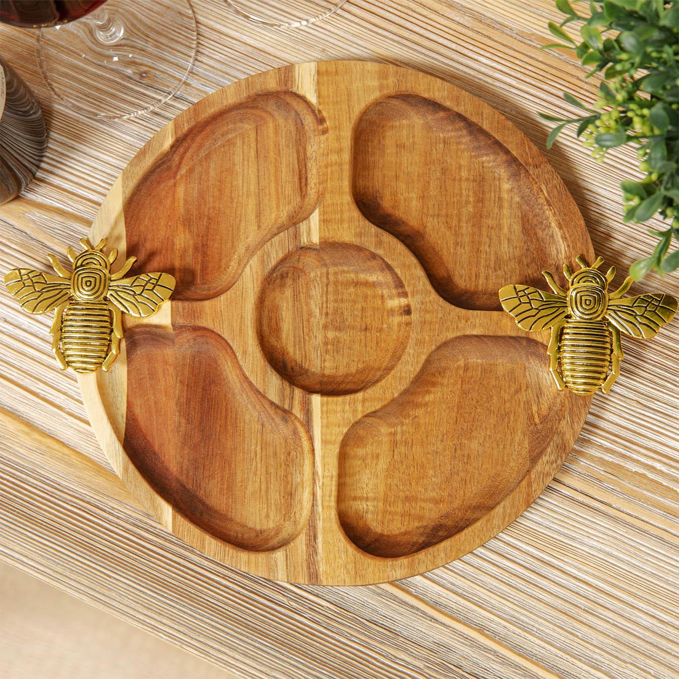 5-Section Nibbles Board with Bee Handles by HESTIA