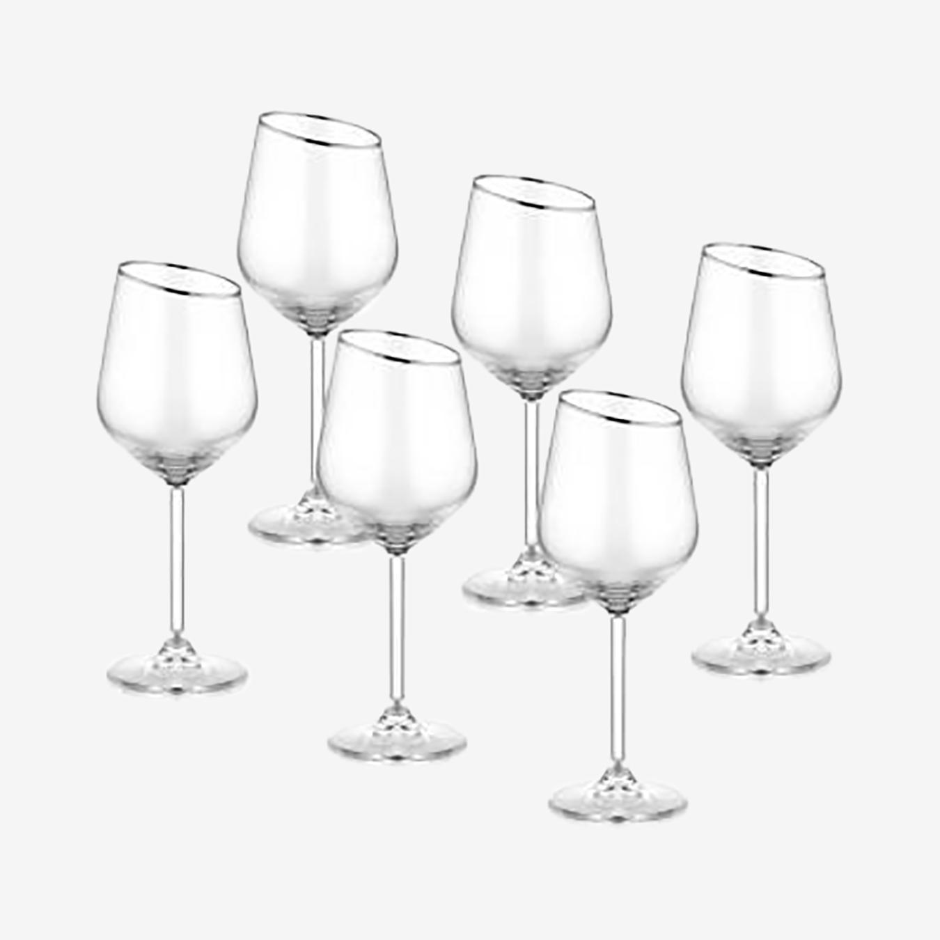 Gina Collection Slanted Wine Glasses - Silver - Set of 6 by Rozi UK