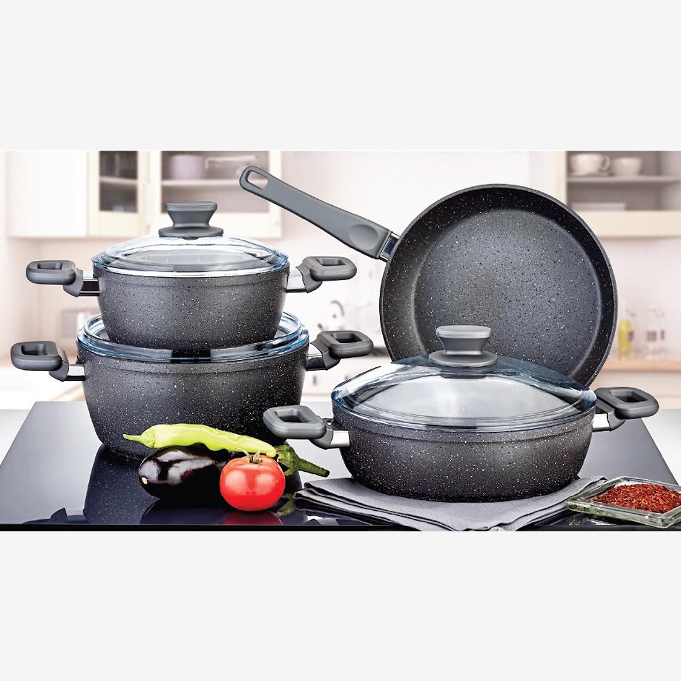 Defne Collection 7-Piece Non-Stick Cookware Set - Grey by Rozi UK