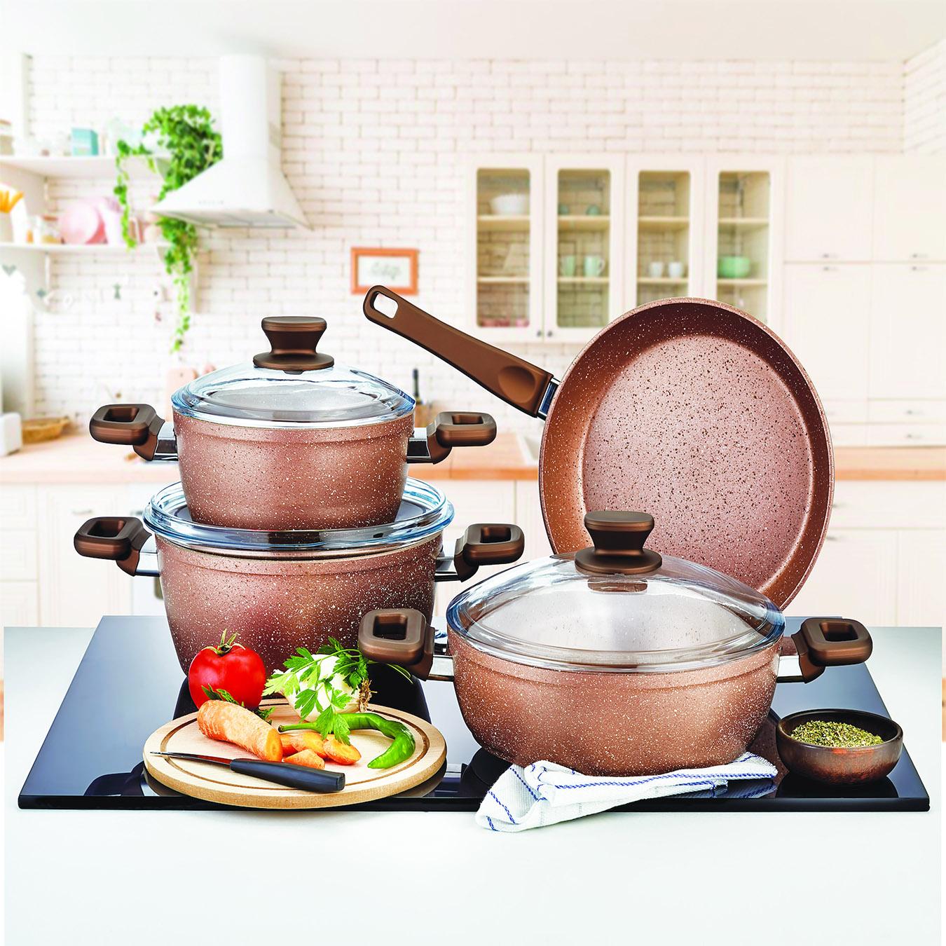 Defne Collection 7-Piece Non-Stick Cookware Set - Brown by Rozi UK